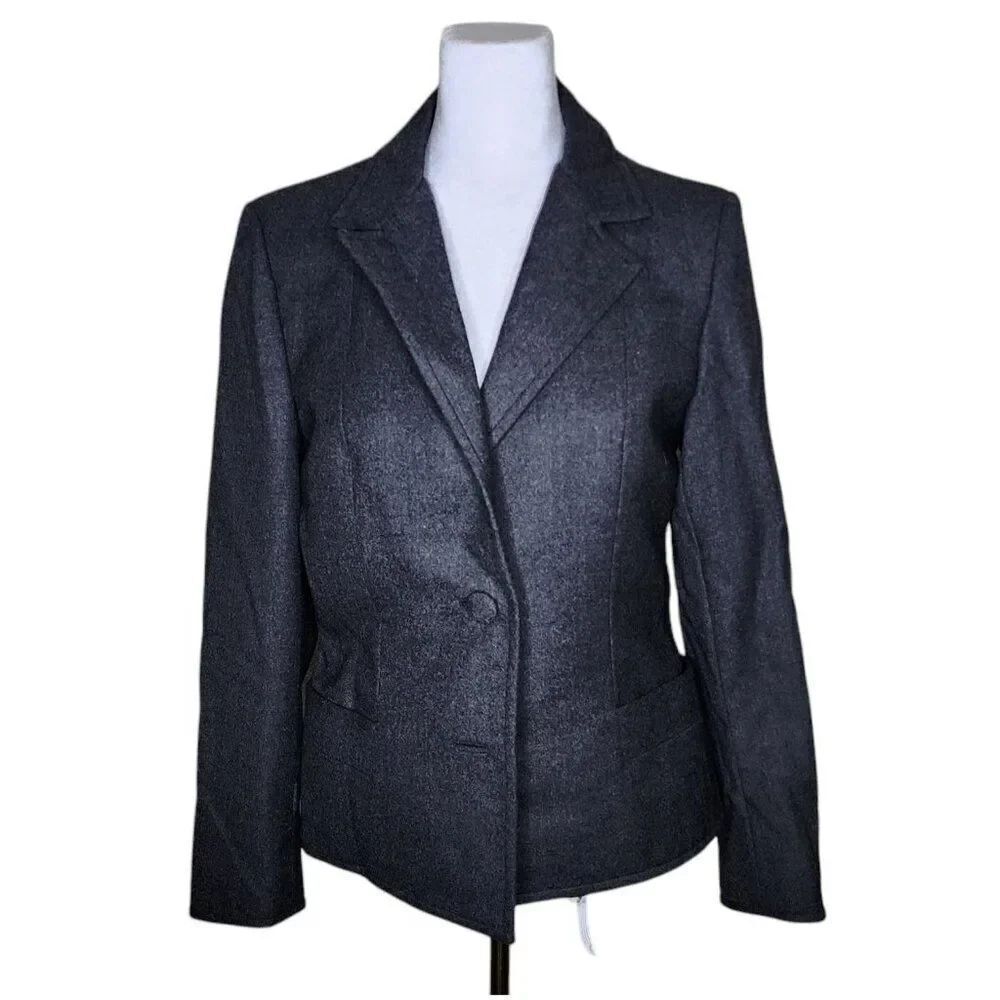 Vintage 1990s Satin Lined Double Button Work Blazer Womens Size M Gray